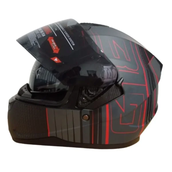 CASCO SERTIFICADOS NEGRO Y PLOMO ROJO RAYADOS